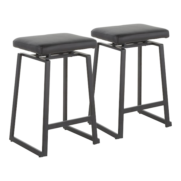 Lumisource Geo Upholstered Counter Stool in Black Metal, Black Faux Leather, PK 2 B26-GEOUP BKBK2